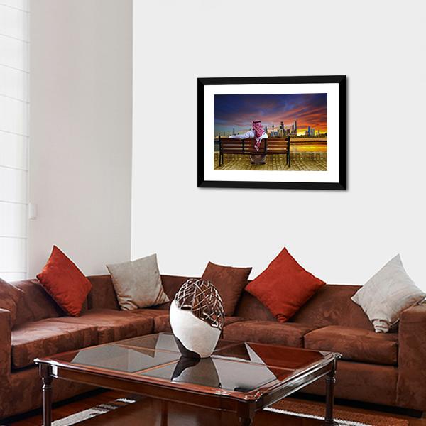 Man Looking At Cityscape Canvas Wall Art-1 Piece-Framed Print-30" x 20"-Tiaracle