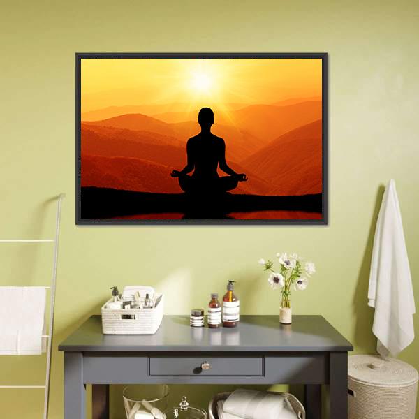 Man Meditating Silhouette Canvas Wall Art-1 Piece-Floating Frame-24" x 16"-Tiaracle