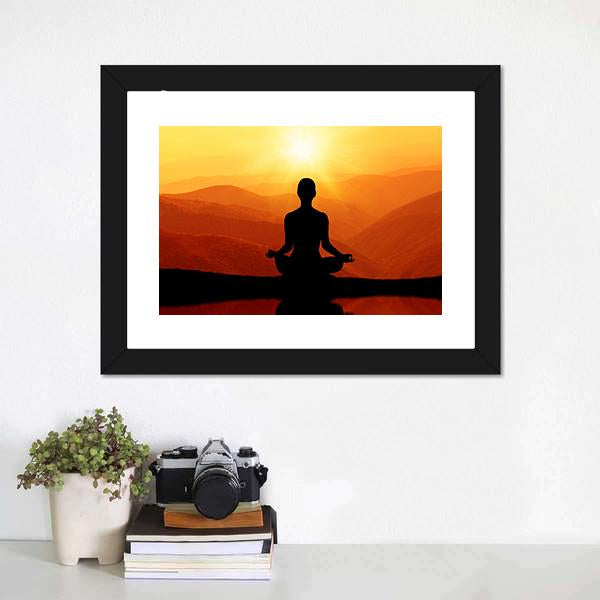 Man Meditating Silhouette Canvas Wall Art-1 Piece-Framed Print-20" x 16"-Tiaracle