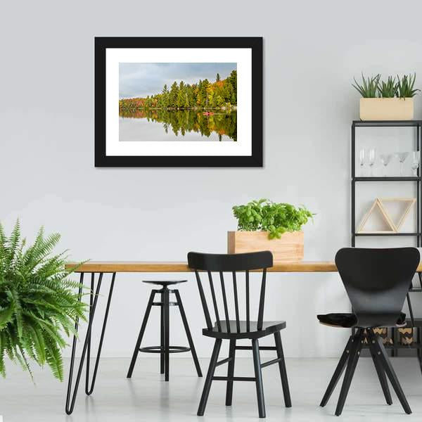 Man Paddling Kayak In Autumn Canvas Wall Art-3 Horizontal-Gallery Wrap-25" x 16"-Tiaracle