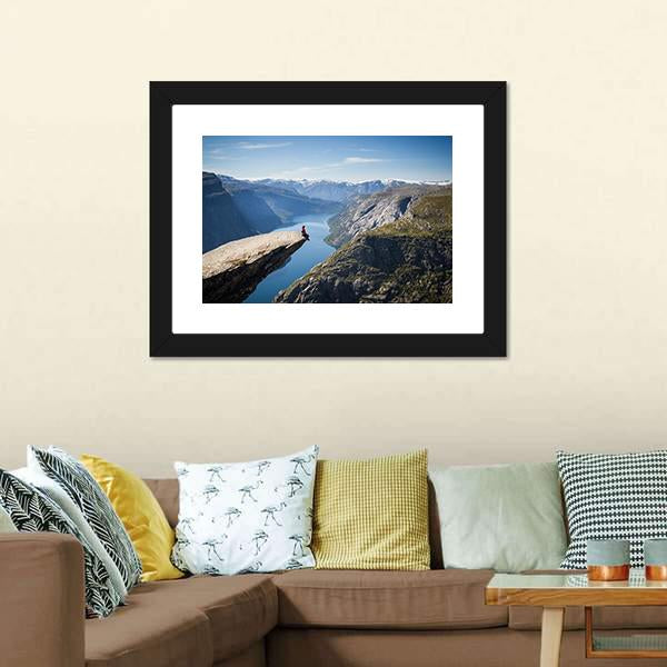 Man Sitting On Trolltunga Canvas Wall Art-3 Horizontal-Gallery Wrap-25" x 16"-Tiaracle