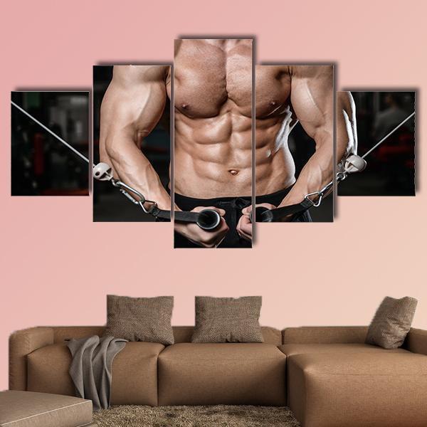 Man Training In Gym Canvas Wall Art-5 Star-Gallery Wrap-62" x 32"-Tiaracle