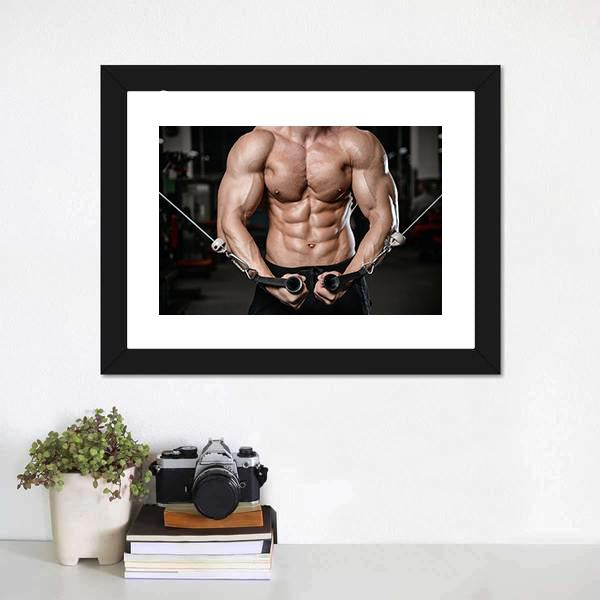 Man Training In Gym Canvas Wall Art-1 Piece-Framed Print-20" x 16"-Tiaracle