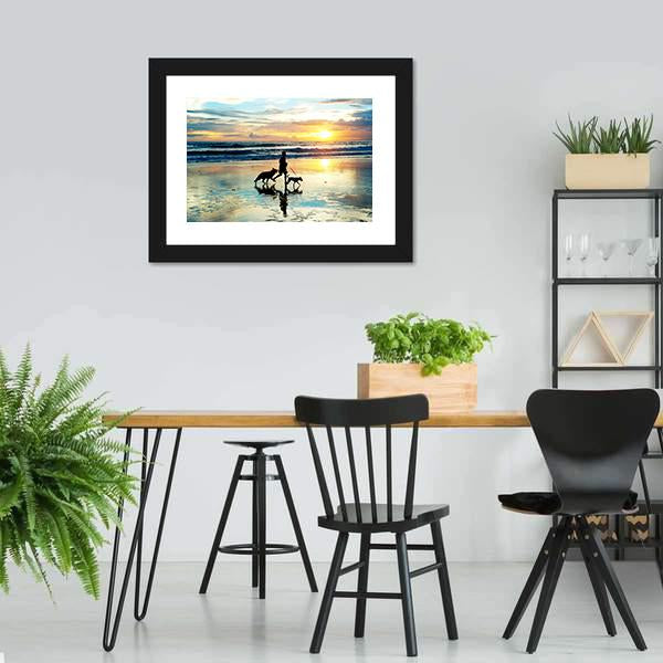 Man With Dogs On Beach Panoramic Canvas Wall Art-1 Piece-36" x 12"-Tiaracle