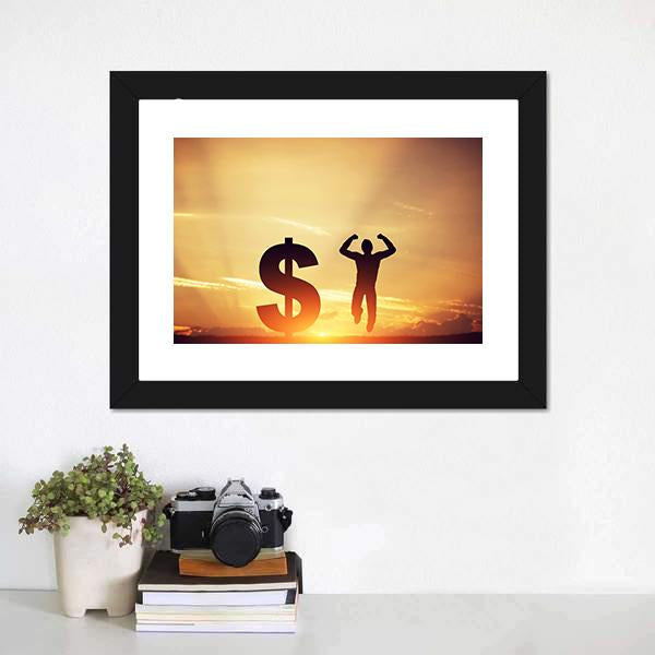 Man With Dollar Symbol Canvas Wall Art-1 Piece-Framed Print-20" x 16"-Tiaracle