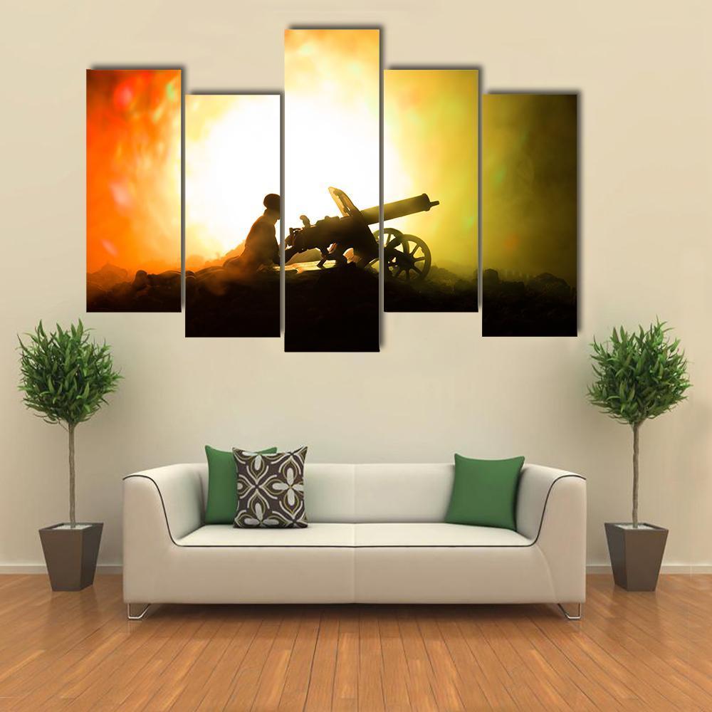 Man With Machine Gun Canvas Wall Art-5 Pop-Gallery Wrap-47" x 32"-Tiaracle