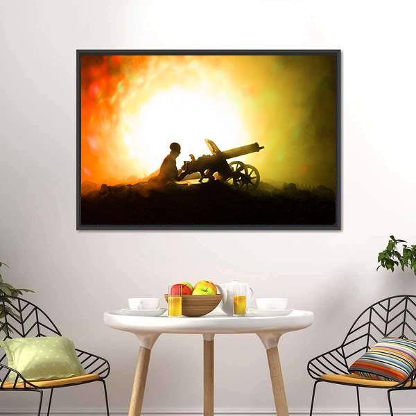 Man With Machine Gun Canvas Wall Art-3 Horizontal-Gallery Wrap-25" x 16"-Tiaracle