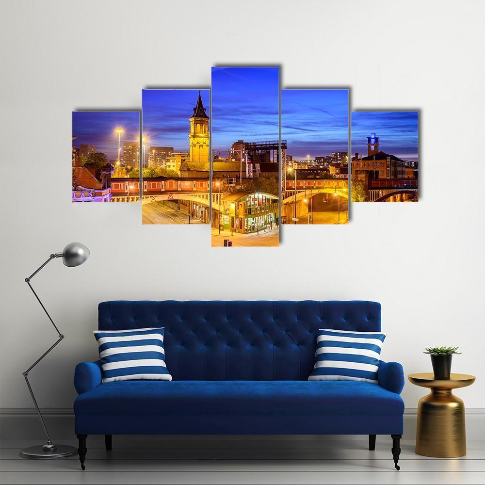 Manchester City At Night Canvas Wall Art-5 Star-Gallery Wrap-62" x 32"-Tiaracle