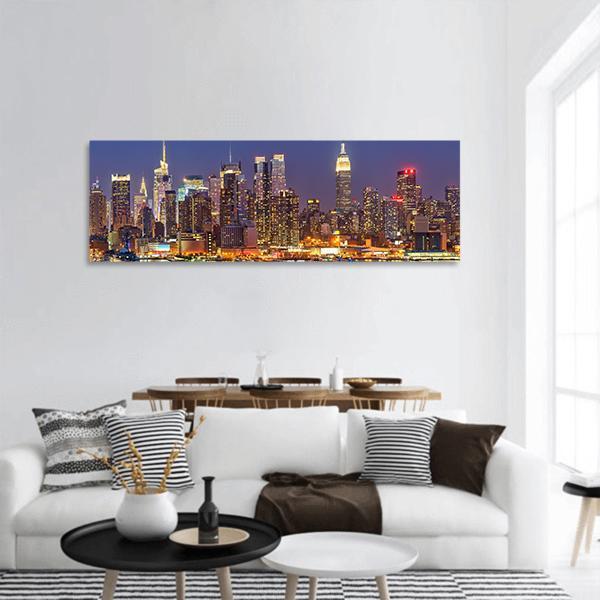 Manhattan At Night Panoramic Canvas Wall Art-1 Piece-36" x 12"-Tiaracle