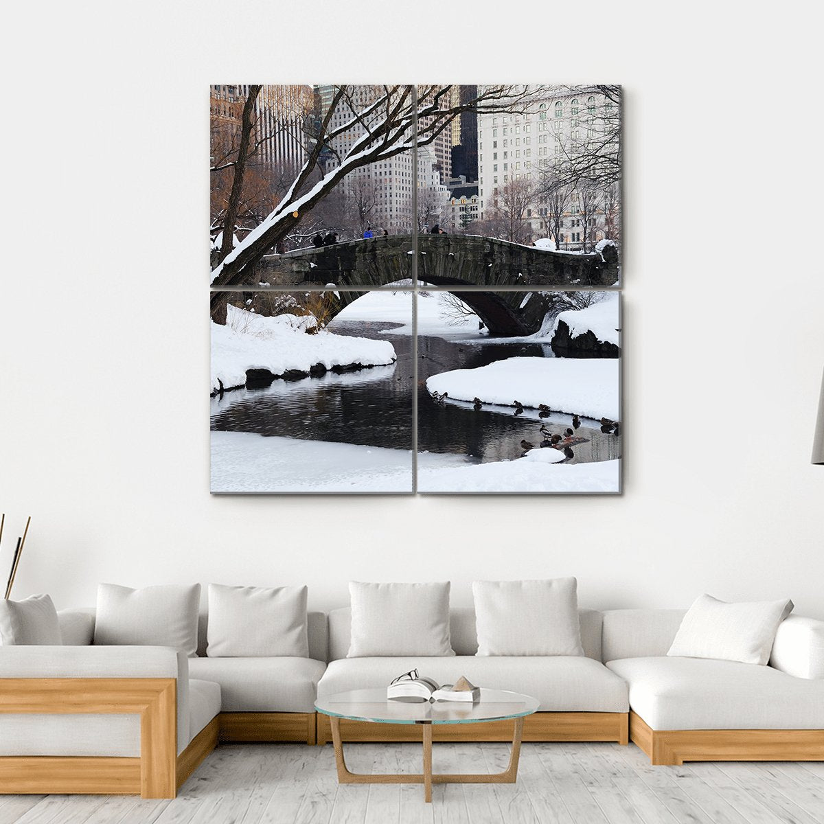 Gapstow Bridge In Snow Canvas Wall Art-4 Square-Gallery Wrap-17" x 17"-Tiaracle