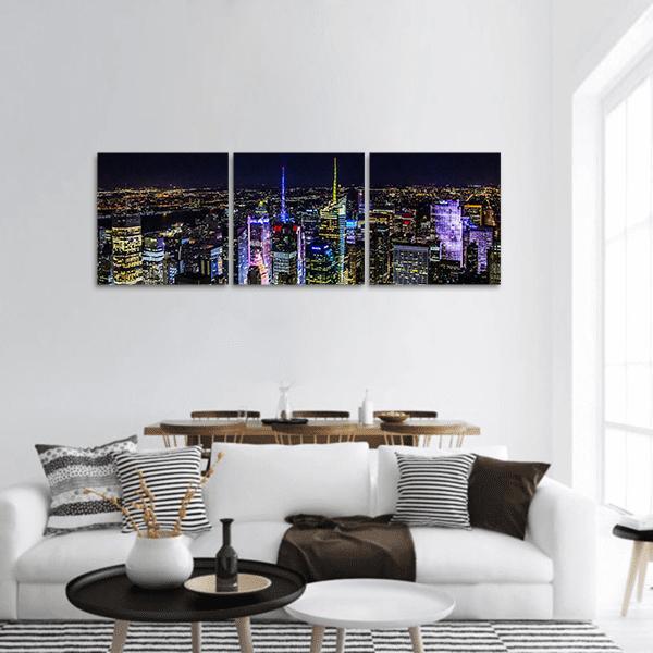 Manhattan City Night View Panoramic Canvas Wall Art-3 Piece-25" x 08"-Tiaracle