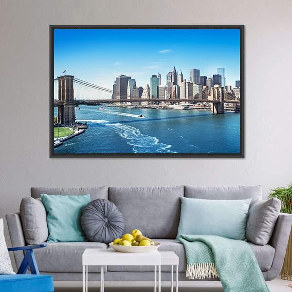 Manhattan NY Canvas Wall Art-5 Horizontal-Gallery Wrap-22" x 12"-Tiaracle
