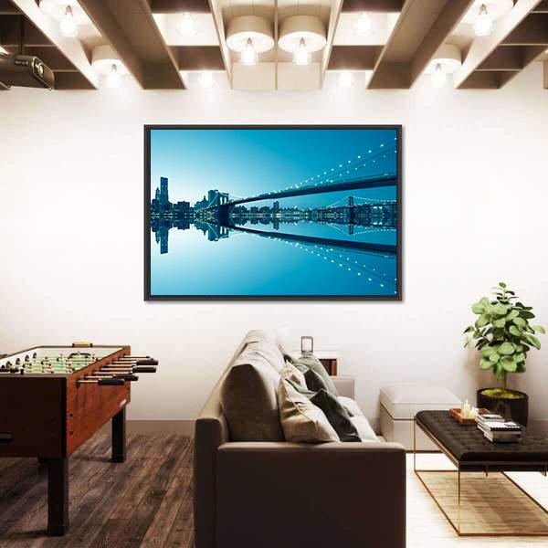 Manhattan Skyline & Bridge Canvas Wall Art-3 Horizontal-Gallery Wrap-25" x 16"-Tiaracle