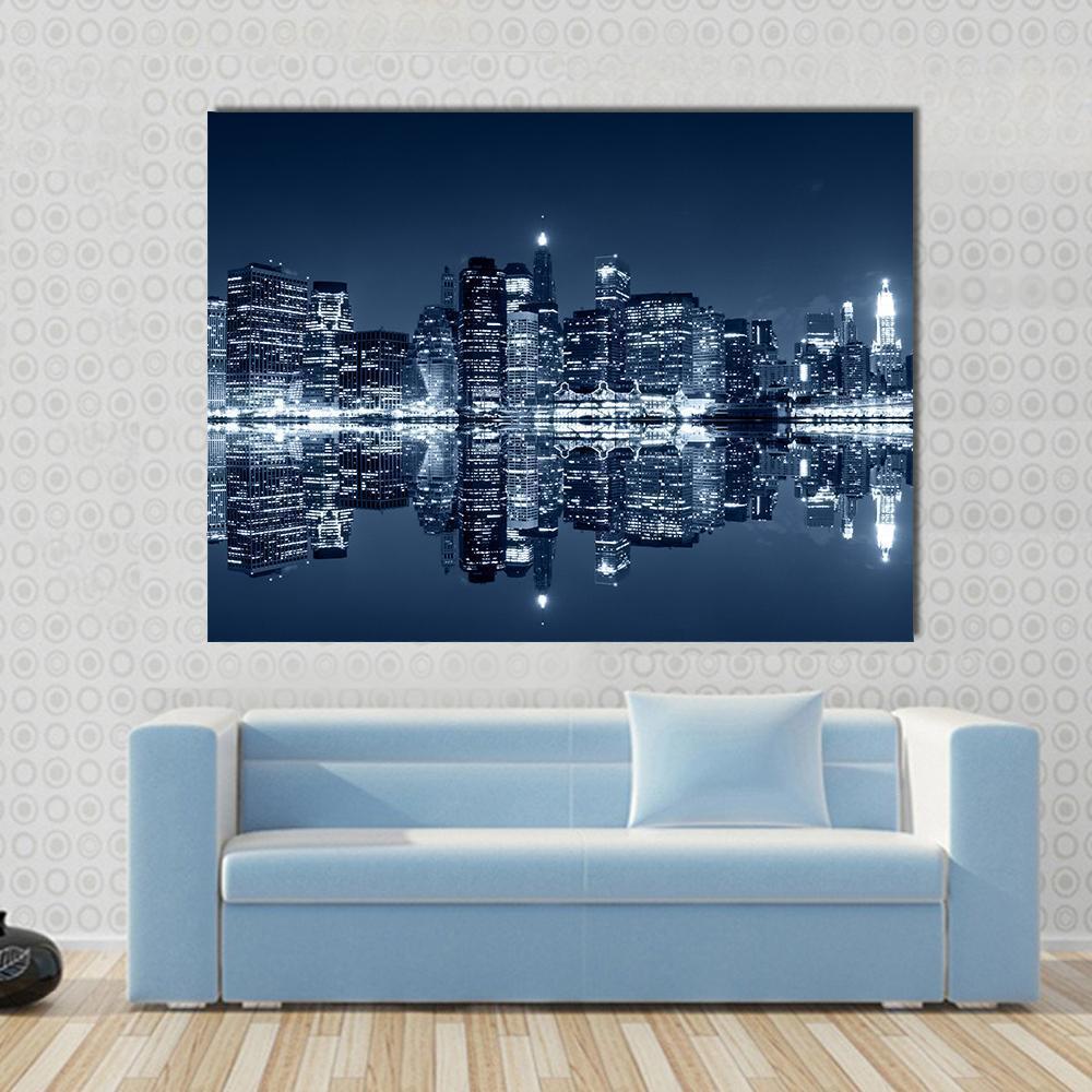 NY Skyline At Night Canvas Wall Art-1 Piece-Gallery Wrap-48" x 32"-Tiaracle