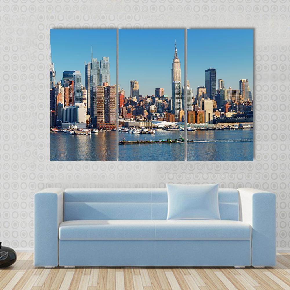 Empire State With Hudson River Canvas Wall Art-3 Horizontal-Gallery Wrap-37" x 24"-Tiaracle