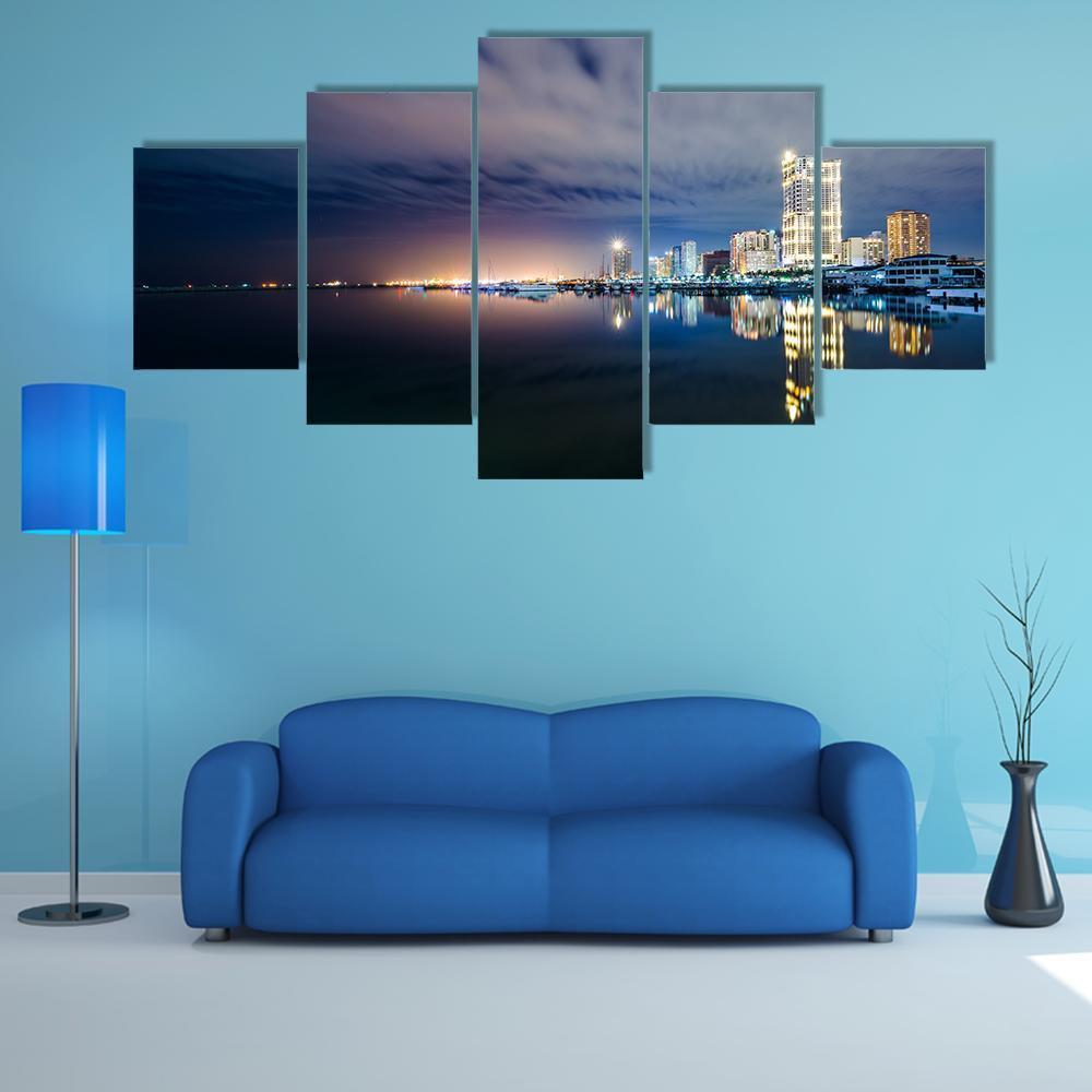 Manila Bay At Night Canvas Wall Art-5 Star-Gallery Wrap-62" x 32"-Tiaracle