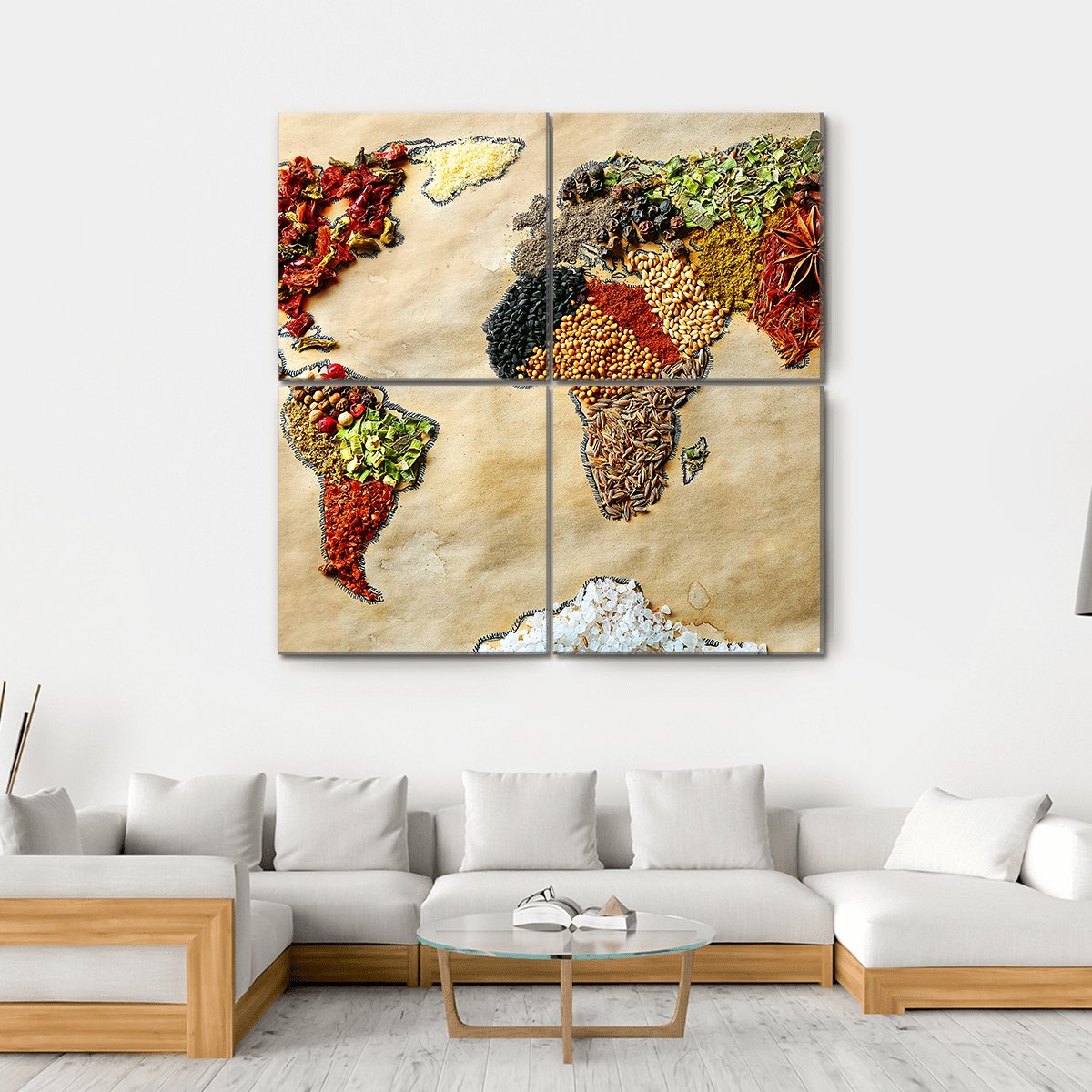 Map Of World Made From Different Spices Canvas Wall Art-4 Square-Gallery Wrap-17" x 17"-Tiaracle