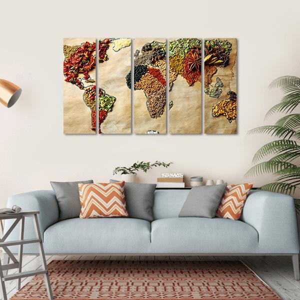 Map Of World Made From Different Spices Canvas Wall Art-5 Horizontal-Gallery Wrap-22" x 12"-Tiaracle