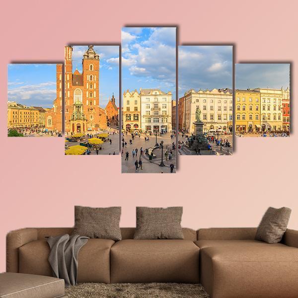 Mariacki Cathedral In Krakow Canvas Wall Art-5 Star-Gallery Wrap-62" x 32"-Tiaracle