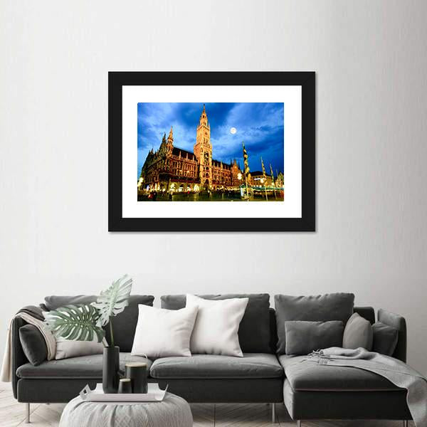 Marienplatz Plaza In Munich Canvas Wall Art-1 Piece-Framed Print-20" x 16"-Tiaracle