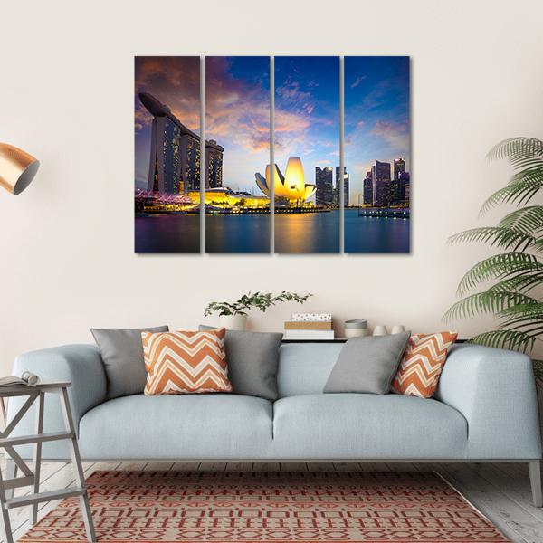 Marina Bay At Dusk Canvas Wall Art-4 Horizontal-Gallery Wrap-34" x 24"-Tiaracle