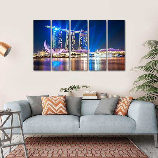 Marina Bay Sands At Night Canvas Wall Art-5 Horizontal-Gallery Wrap-22" x 12"-Tiaracle