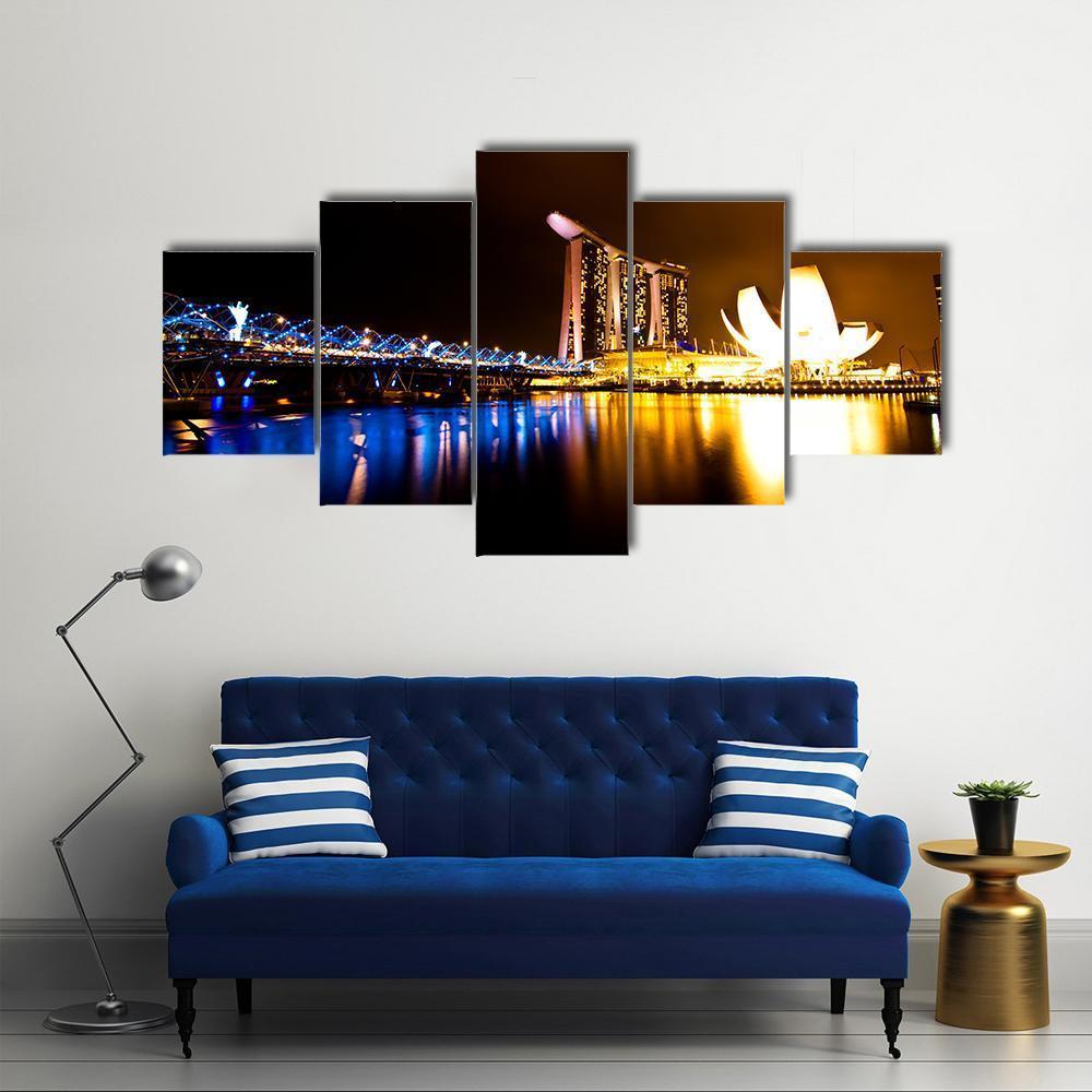 Marina Bay At Night Canvas Wall Art-5 Star-Gallery Wrap-62" x 32"-Tiaracle