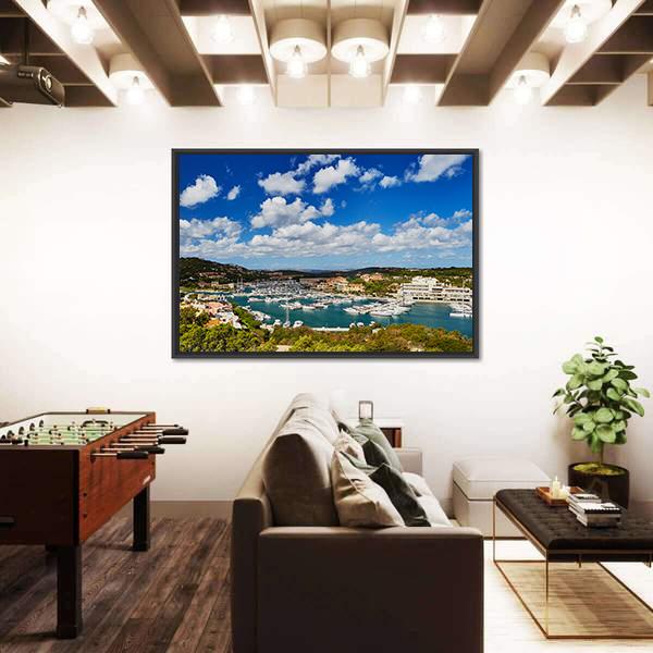 Marina Of Porto Cervo Canvas Wall Art-3 Horizontal-Gallery Wrap-25" x 16"-Tiaracle