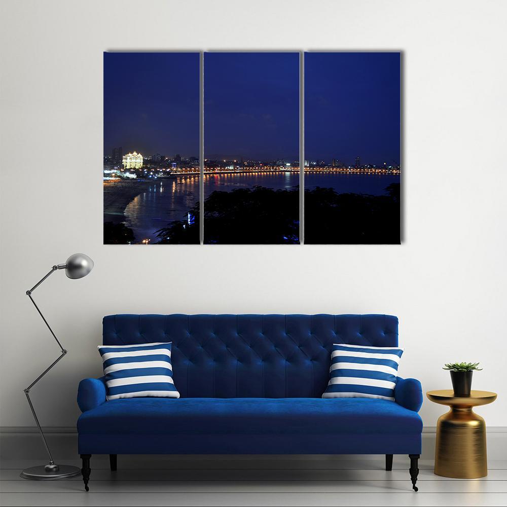 Marine Drive Mumbai Canvas Wall Art-3 Horizontal-Gallery Wrap-37" x 24"-Tiaracle