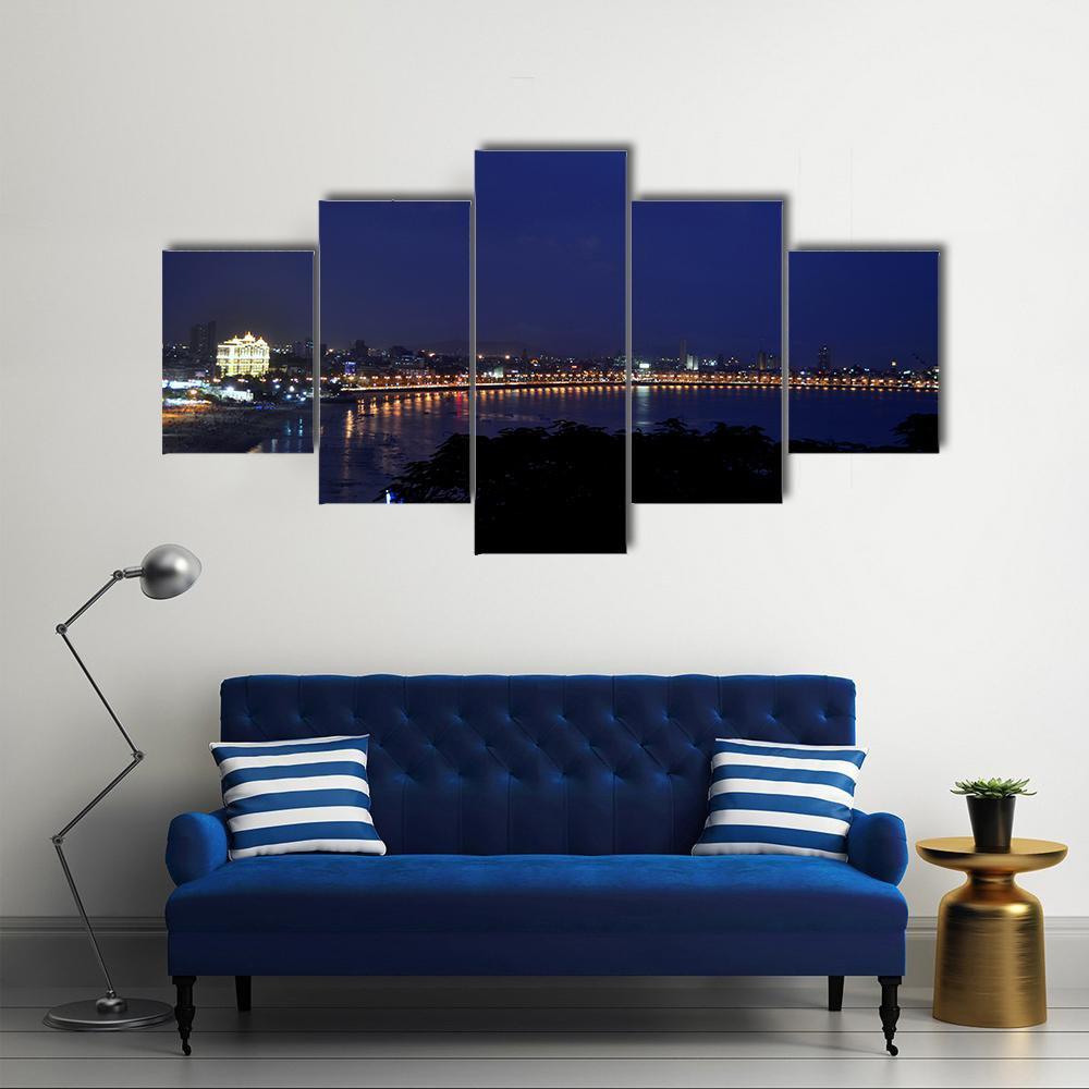 Marine Drive Mumbai Canvas Wall Art-5 Star-Gallery Wrap-62" x 32"-Tiaracle