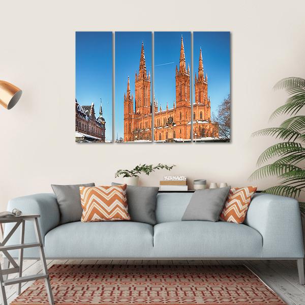 Market Church & Town Hall Canvas Wall Art-4 Horizontal-Gallery Wrap-34" x 24"-Tiaracle