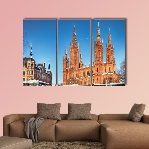 Market Church & Town Hall Canvas Wall Art-3 Horizontal-Gallery Wrap-25" x 16"-Tiaracle