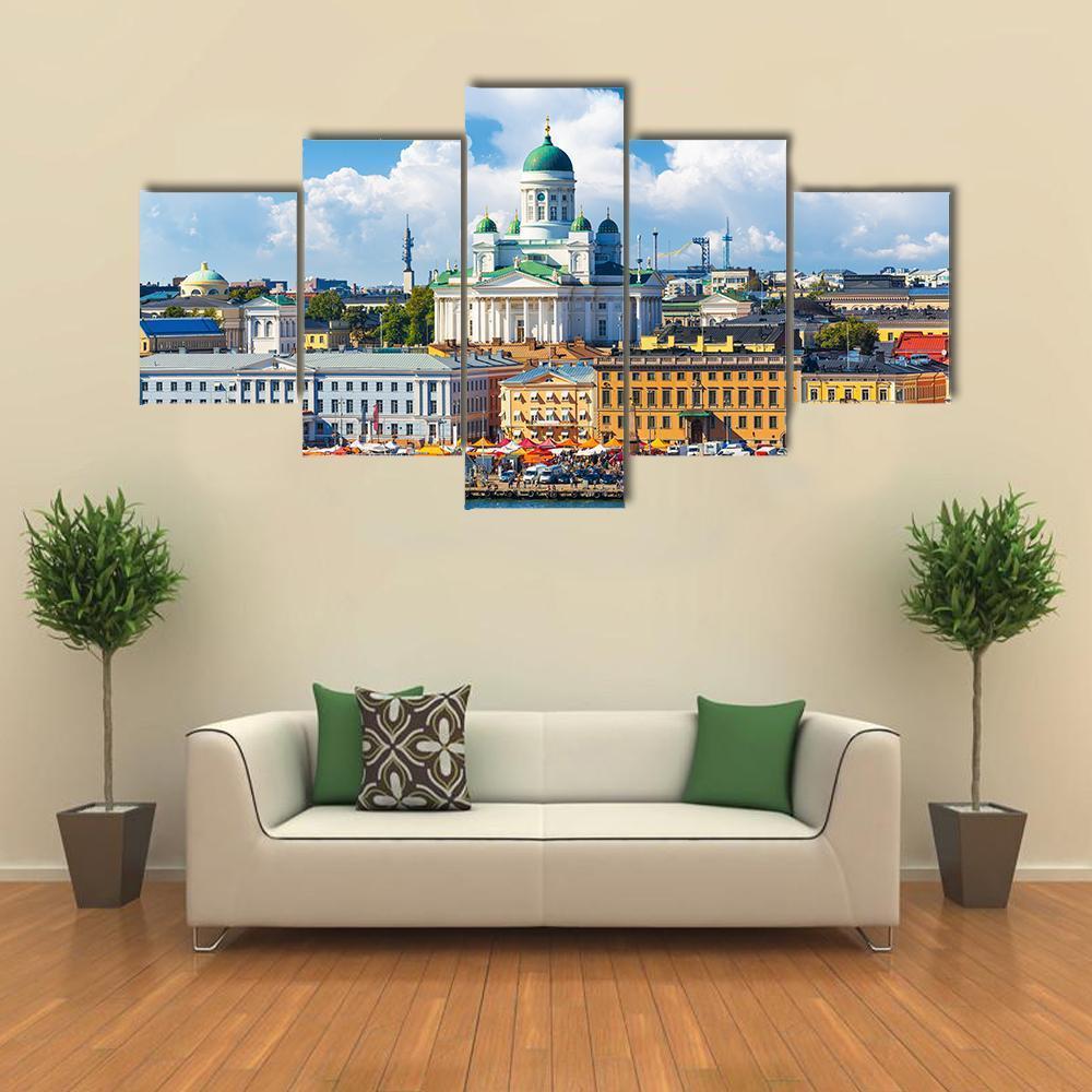 Scenic Summer Market Square Canvas Wall Art-5 Star-Gallery Wrap-62" x 32"-Tiaracle