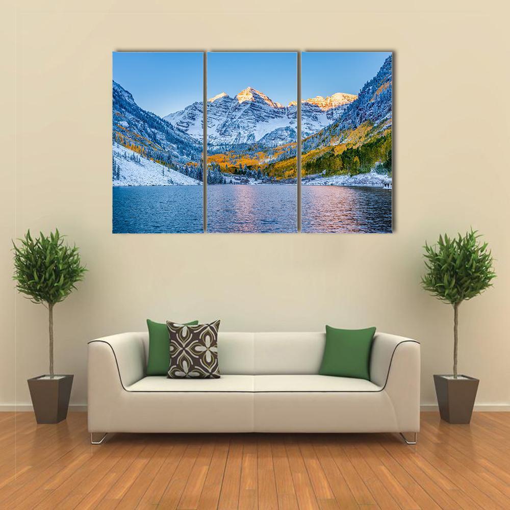 Maroon Bells At Sunrise Canvas Wall Art-3 Horizontal-Gallery Wrap-37" x 24"-Tiaracle