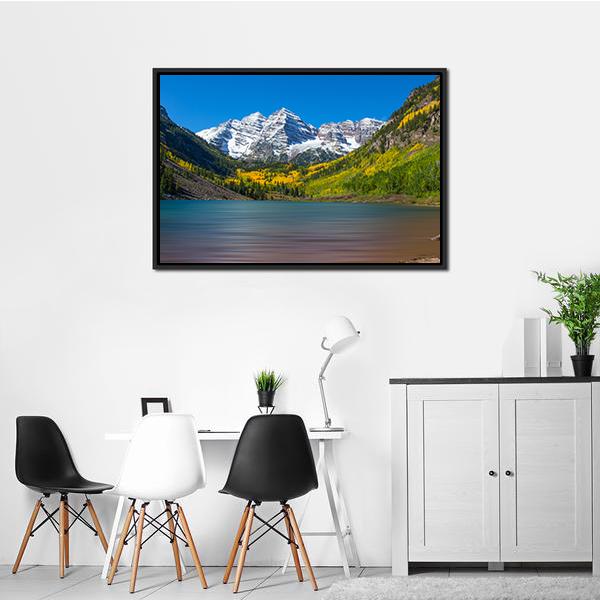 Maroon Bells In Autumn Canvas Wall Art-1 Piece-Floating Frame-24" x 16"-Tiaracle
