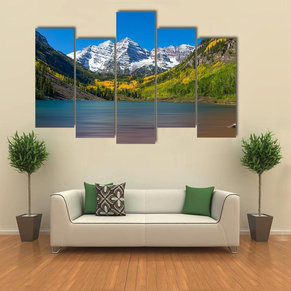 Maroon Bells In Autumn Canvas Wall Art-5 Pop-Gallery Wrap-47" x 32"-Tiaracle