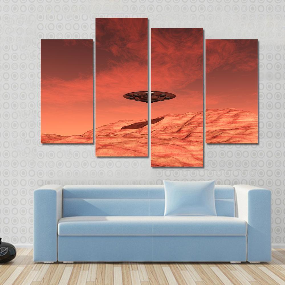Spaceship On Mars Canvas Wall Art-4 Pop-Gallery Wrap-50" x 32"-Tiaracle