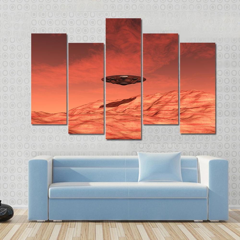 Spaceship On Mars Canvas Wall Art-5 Pop-Gallery Wrap-47" x 32"-Tiaracle