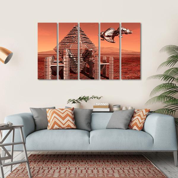 Space Station In Mars Canvas Wall Art-5 Horizontal-Gallery Wrap-22" x 12"-Tiaracle