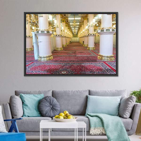 Masjid-E-Nabawi Inside Canvas Wall Art-5 Horizontal-Gallery Wrap-22" x 12"-Tiaracle
