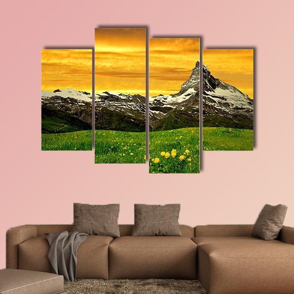 Matterhorn In Sunset Canvas Wall Art-4 Pop-Gallery Wrap-50" x 32"-Tiaracle