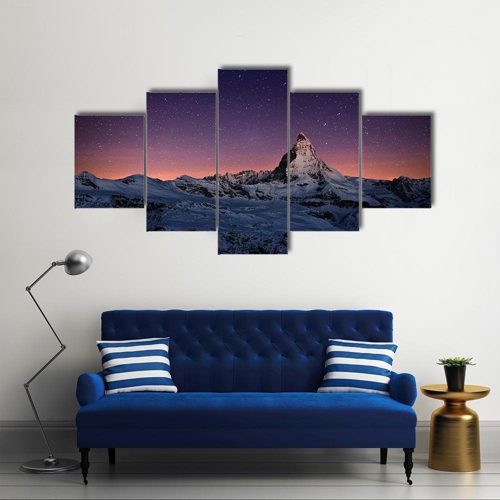 Matterhorn Peak Switzerland Canvas Wall Art-5 Star-Gallery Wrap-62" x 32"-Tiaracle