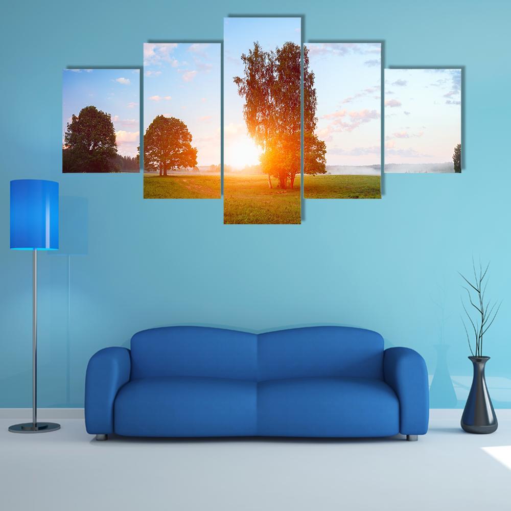 Sunny Summer Morning Canvas Wall Art-5 Star-Gallery Wrap-62" x 32"-Tiaracle