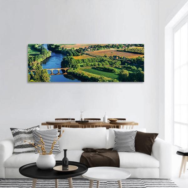 Bridge Over Dordogne River Panoramic Canvas Wall Art-1 Piece-36" x 12"-Tiaracle
