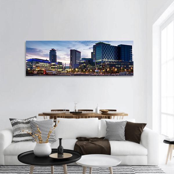 Media City On Salford Quays Panoramic Canvas Wall Art-1 Piece-36" x 12"-Tiaracle