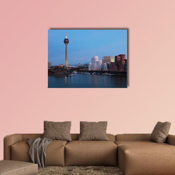 Media Harbor Dusseldorf Canvas Wall Art-1 Piece-Gallery Wrap-48" x 32"-Tiaracle