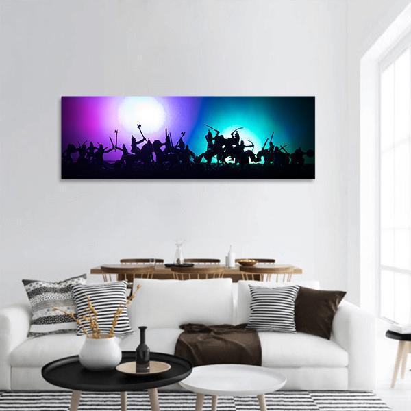 Medieval Battle Silhouette Panoramic Canvas Wall Art-1 Piece-36" x 12"-Tiaracle