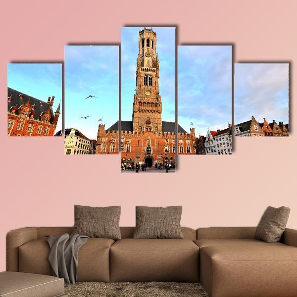 Belfry Of Bruges Canvas Wall Art-5 Star-Gallery Wrap-62" x 32"-Tiaracle