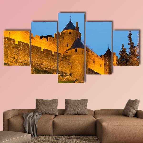 Medieval Castle In Twilight Canvas Wall Art-5 Star-Gallery Wrap-62" x 32"-Tiaracle