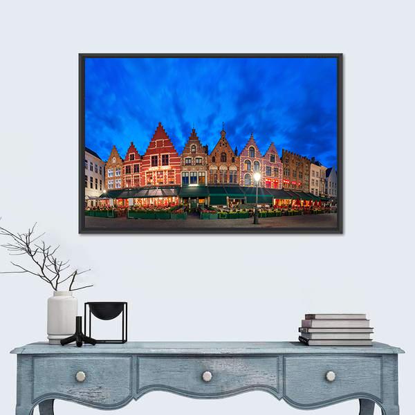 Medieval Fairytale Town At Night Canvas Wall Art-3 Horizontal-Gallery Wrap-25" x 16"-Tiaracle